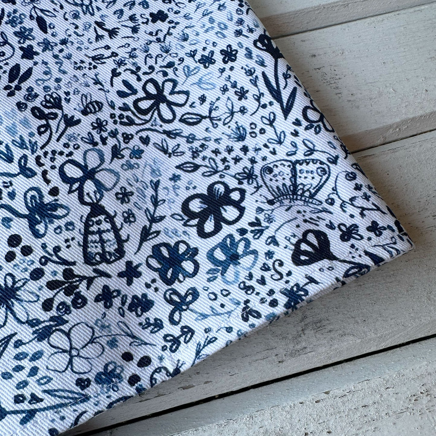 Indigo Butterfly Garden Cotton Tea Towel