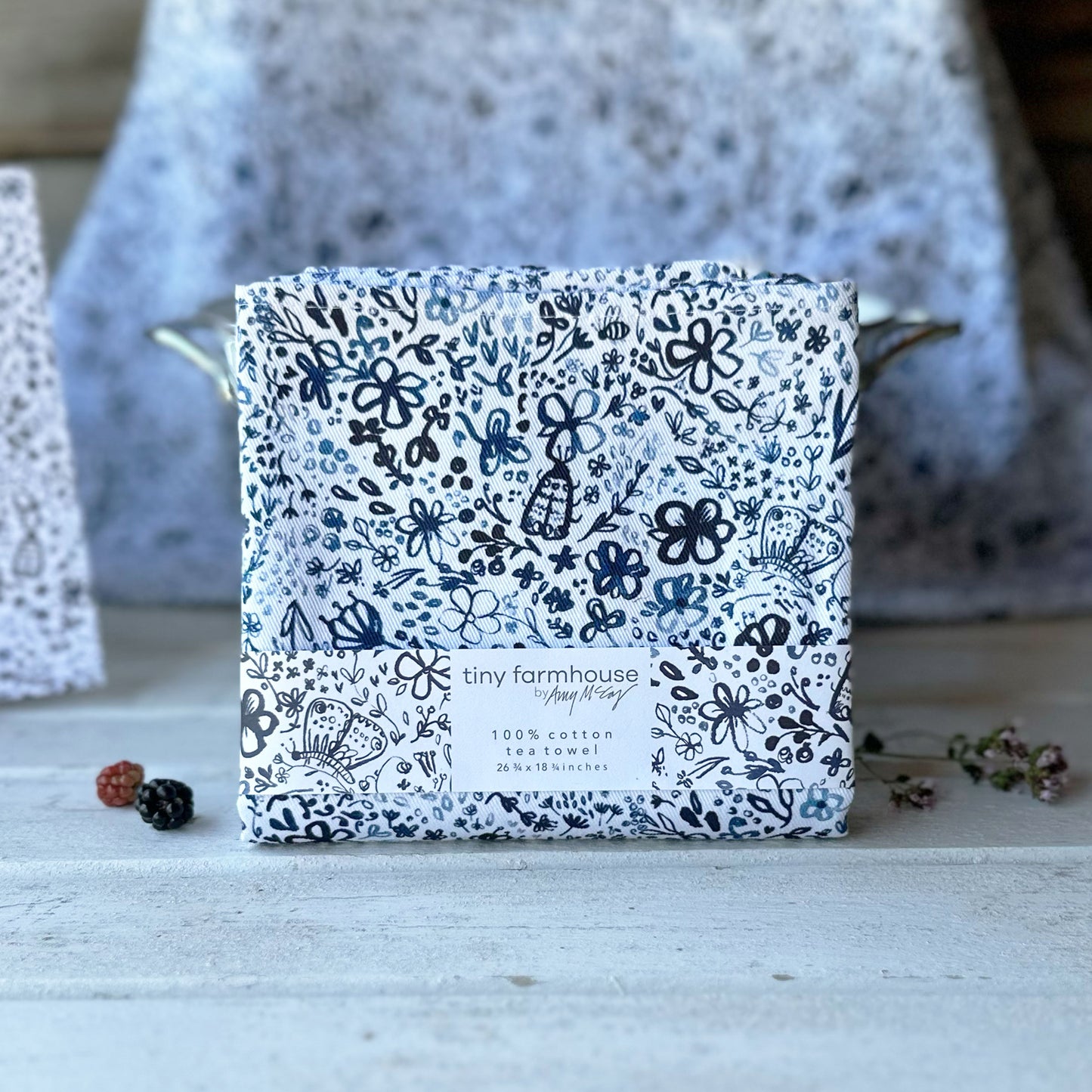 Indigo Butterfly Garden Cotton Tea Towel