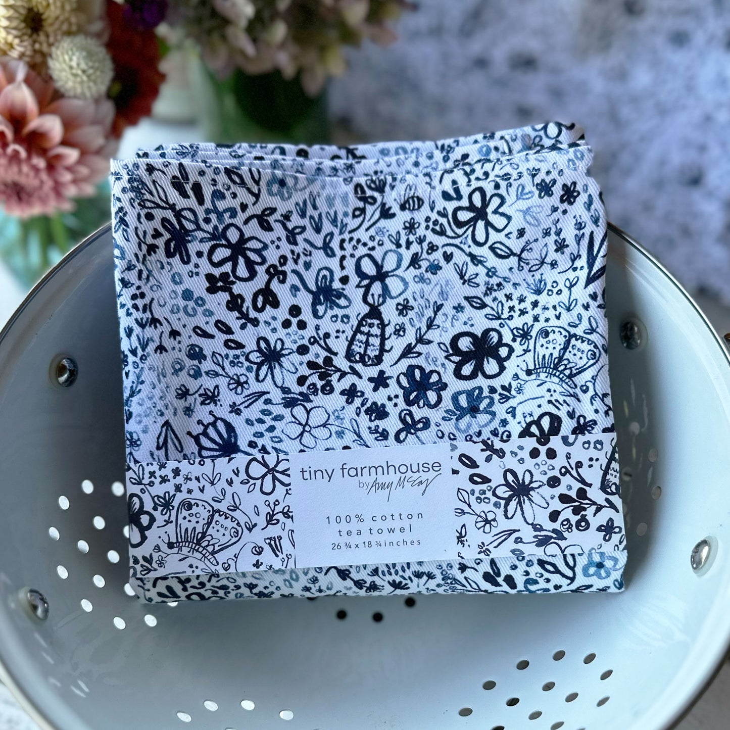 Indigo Butterfly Garden Cotton Tea Towel