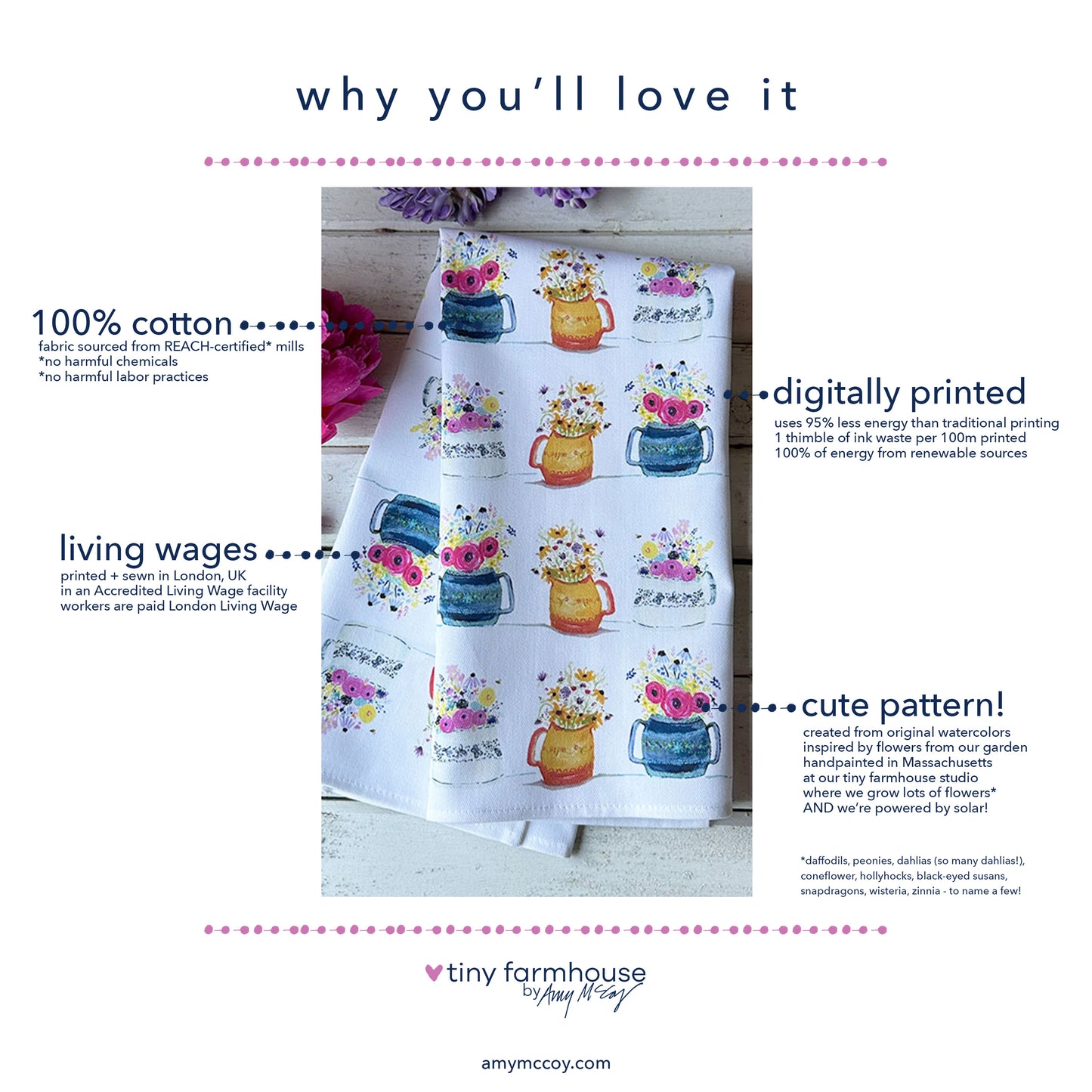 Cut Flowers Cotton Tea Towel
