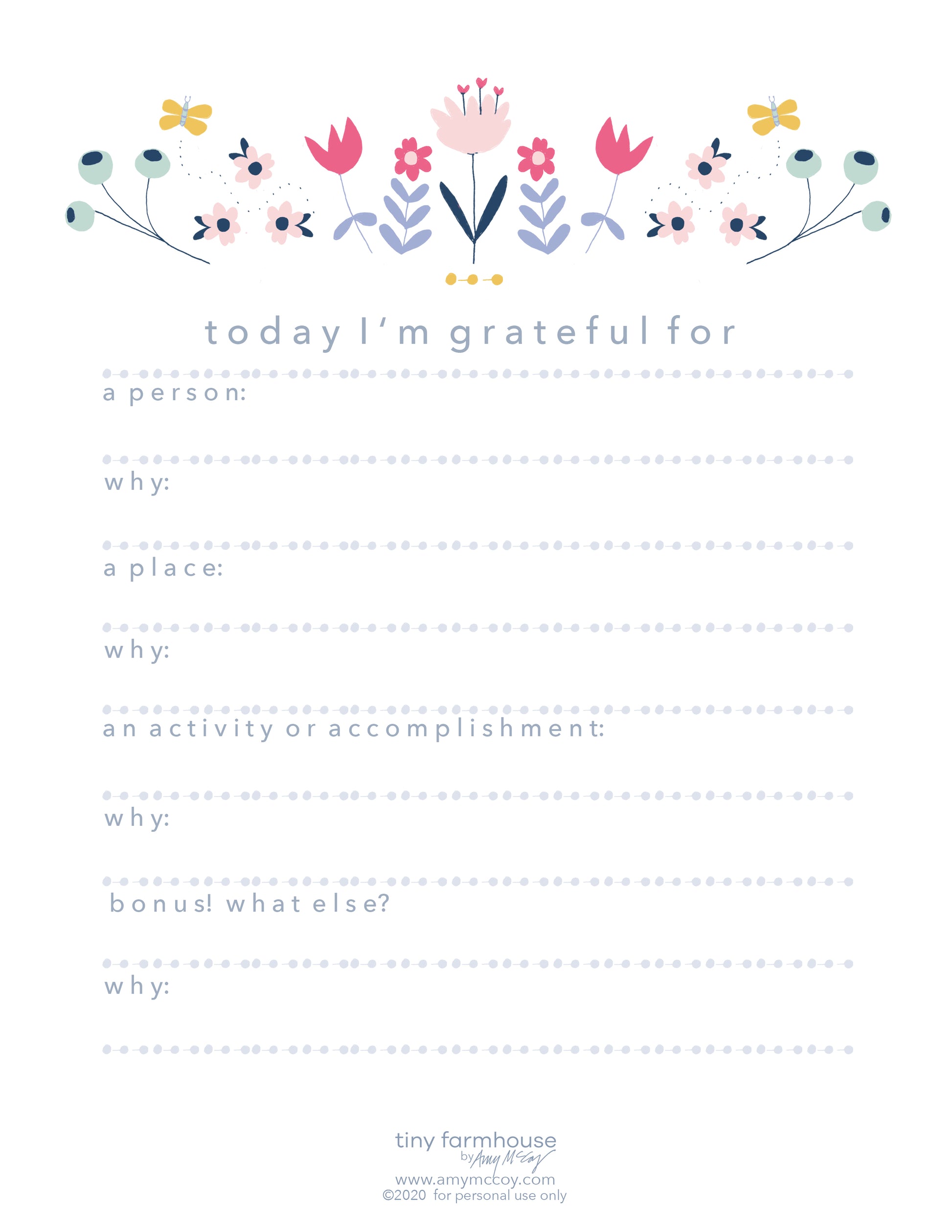 free downloadable daily gratitude journal sheet - tiny farmhouse by Amy McCoy