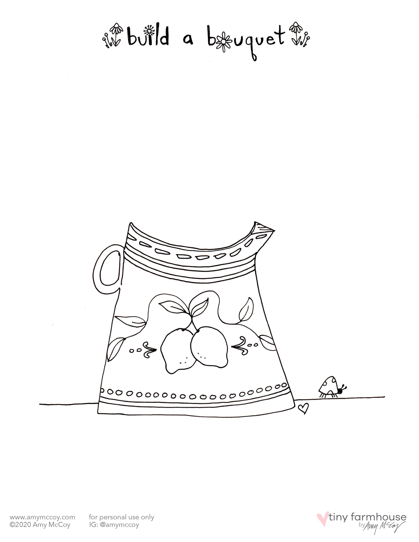 Build-a-Bouquet free coloring sheet kit - tiny farmhouse by Amy McCoy