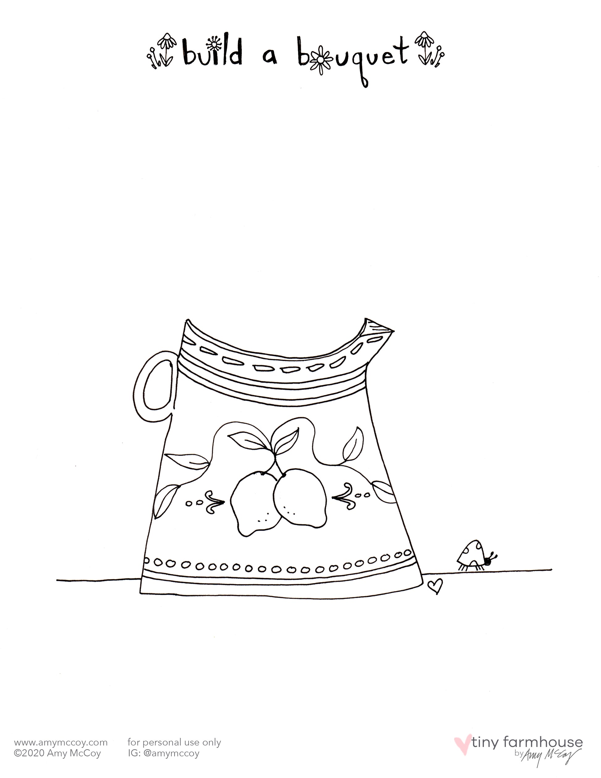 Build-a-Bouquet free coloring sheet kit - tiny farmhouse by Amy McCoy