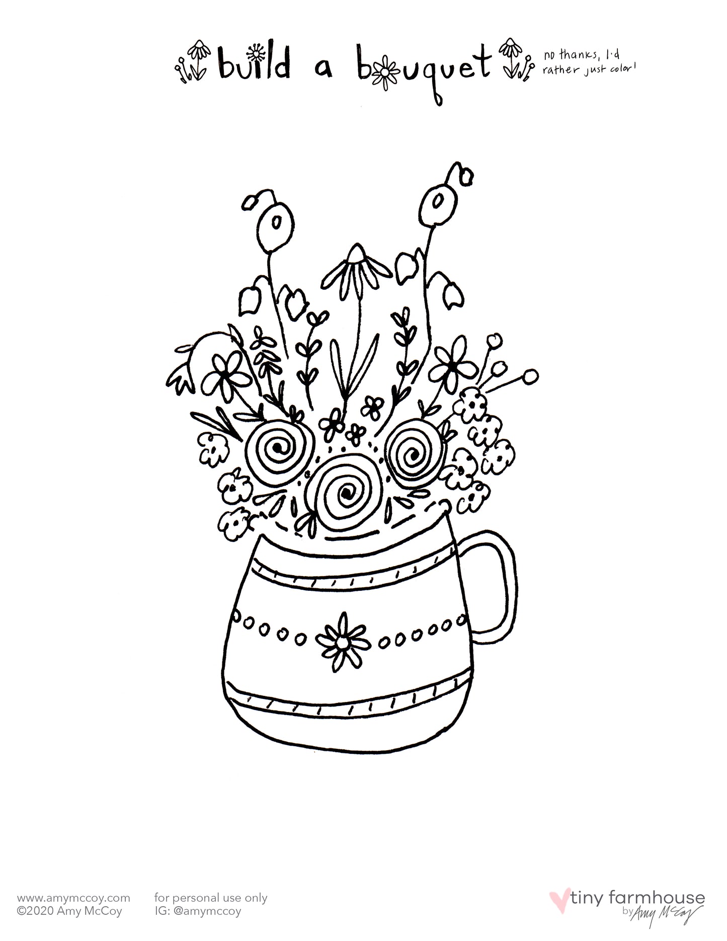 Build-a-Bouquet free coloring sheet kit - tiny farmhouse by Amy McCoy