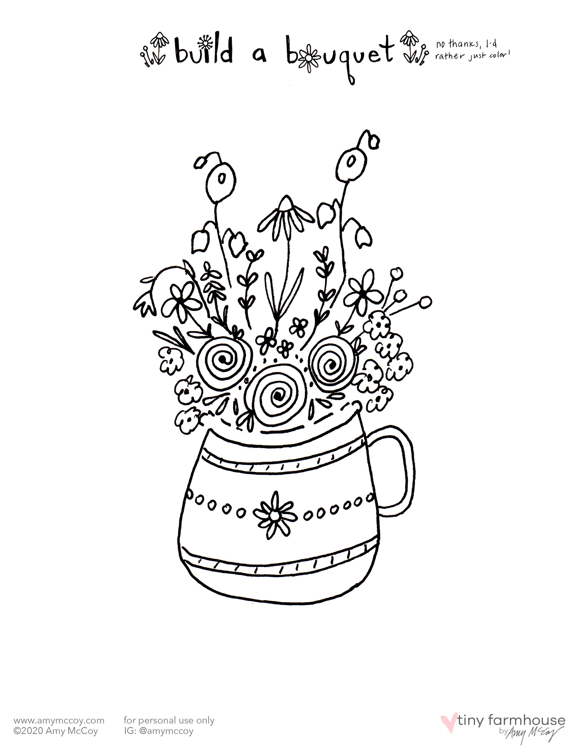 Build-a-Bouquet free coloring sheet kit - tiny farmhouse by Amy McCoy