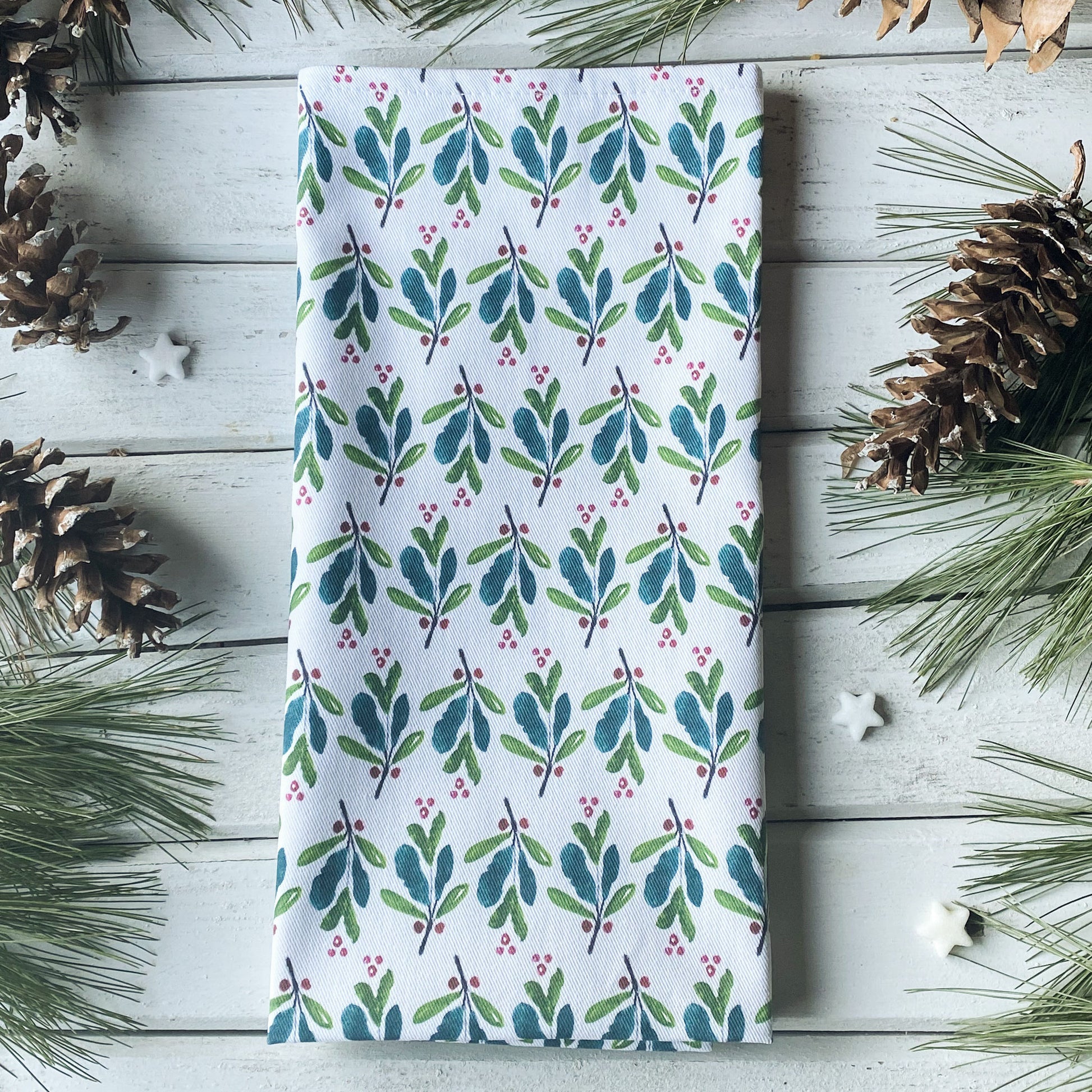 Leaves and Berries Tea Towel - tiny farmhouse by Amy McCoy