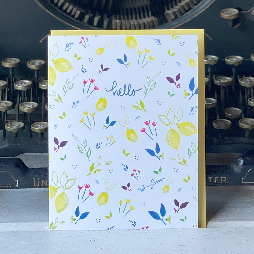 Lemons Hello card - tiny farmhouse by Amy McCoy
