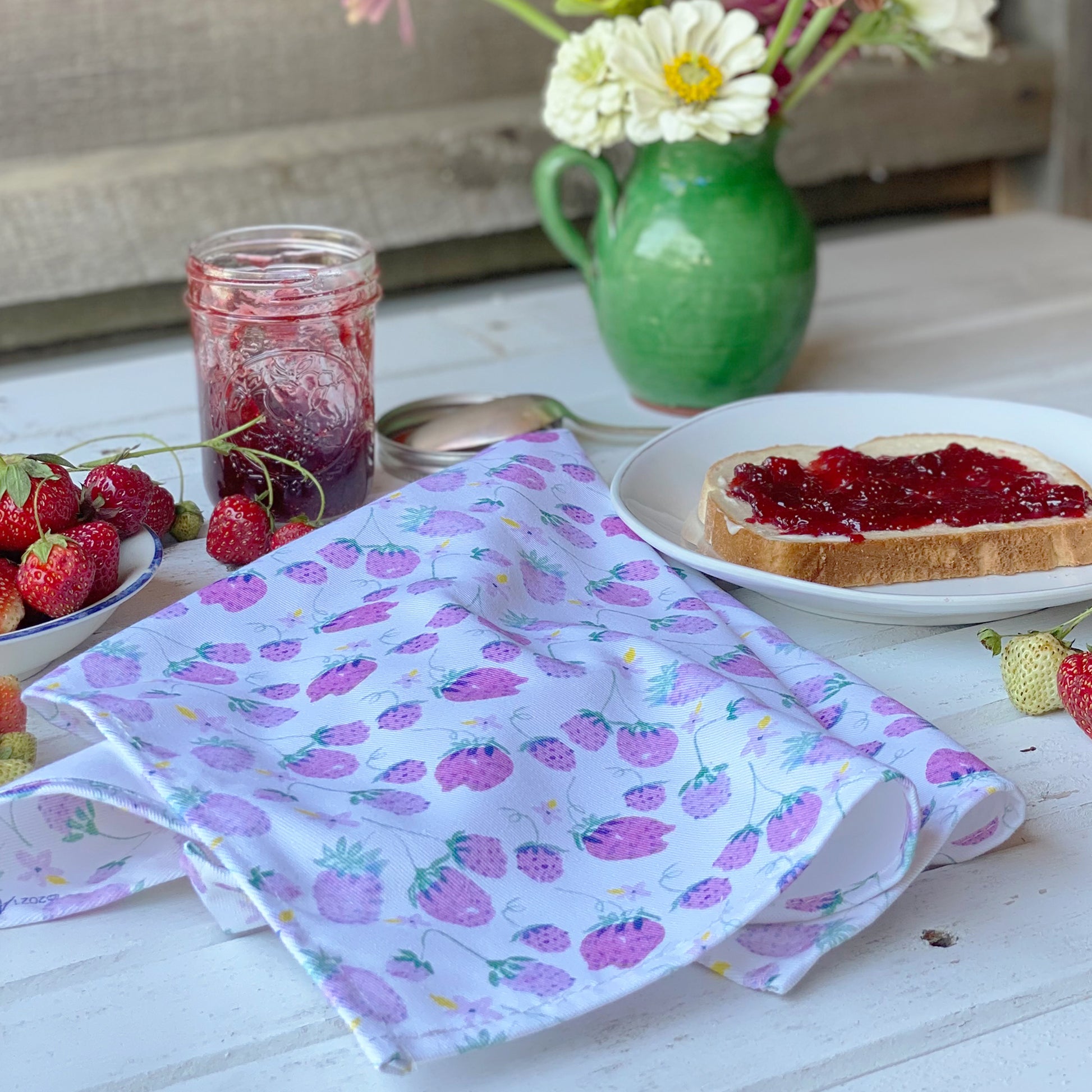 Strawberry Patch Tea Towel - tiny farmhouse by Amy McCoy