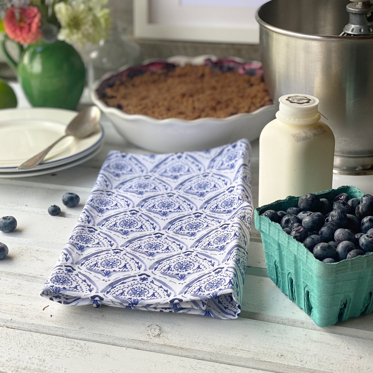 Summer by the Sea Indigo Tea Towel - tiny farmhouse by Amy McCoy
