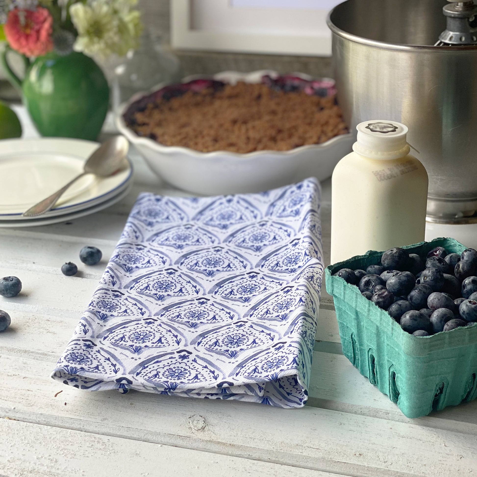 Summer by the Sea Indigo Tea Towel - tiny farmhouse by Amy McCoy