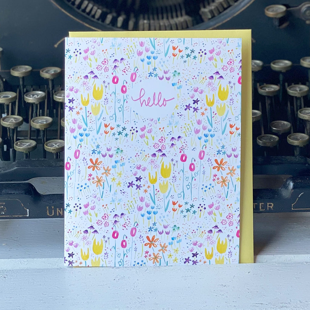 Tiny Farmhouse Yellow Tulip Garden Hello card - tiny farmhouse by Amy McCoy