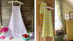 100% cotton eco-friendly aprons with chicken pattern and watercolor floral pattern on rustic backgrounds