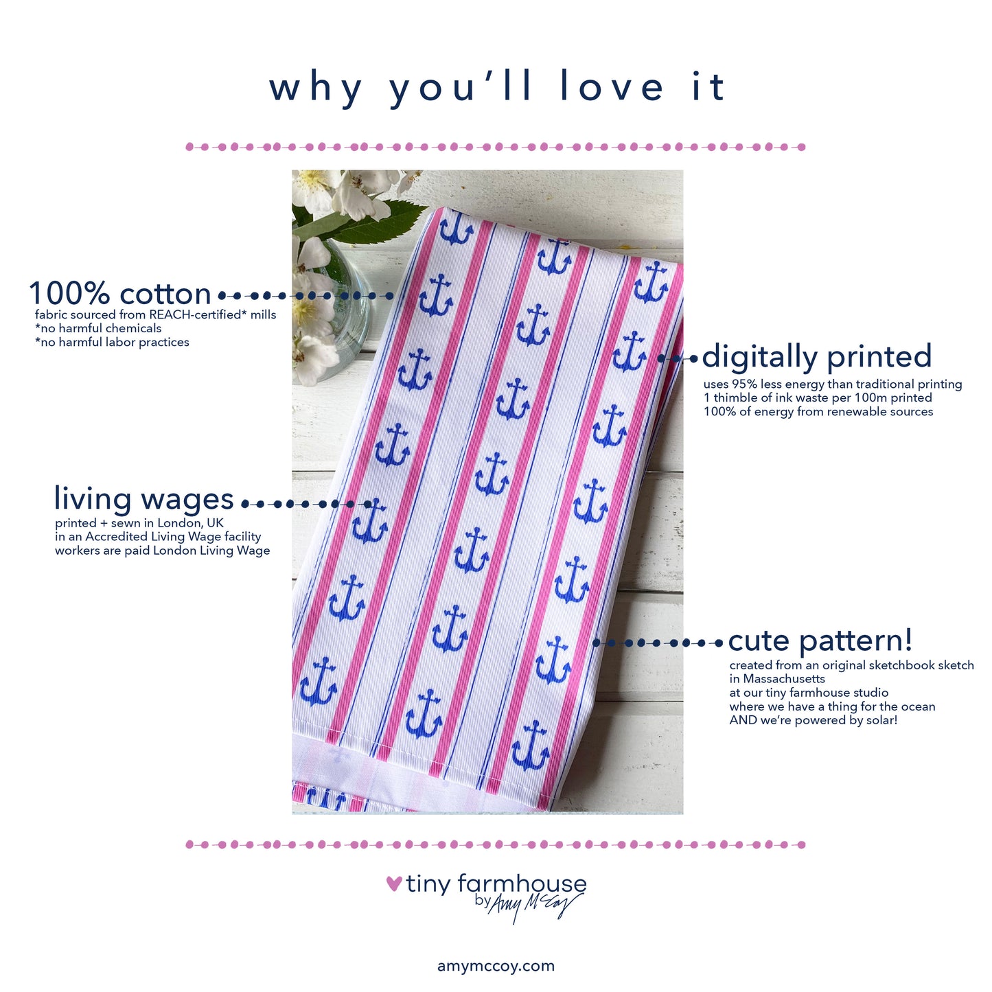 Anchor Stripes Tea Towel