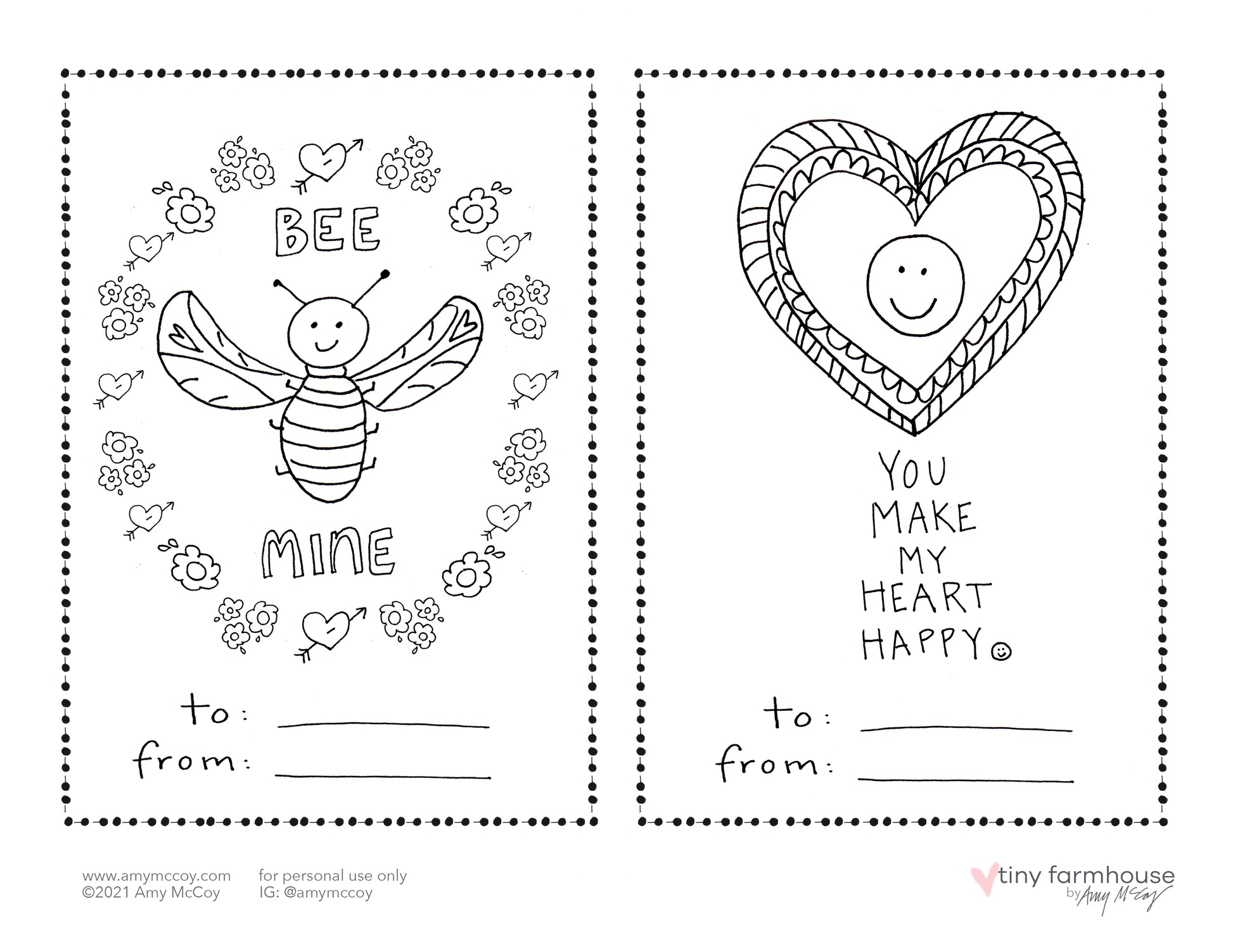 Valentine's Day free coloring sheets - tiny farmhouse by Amy McCoy