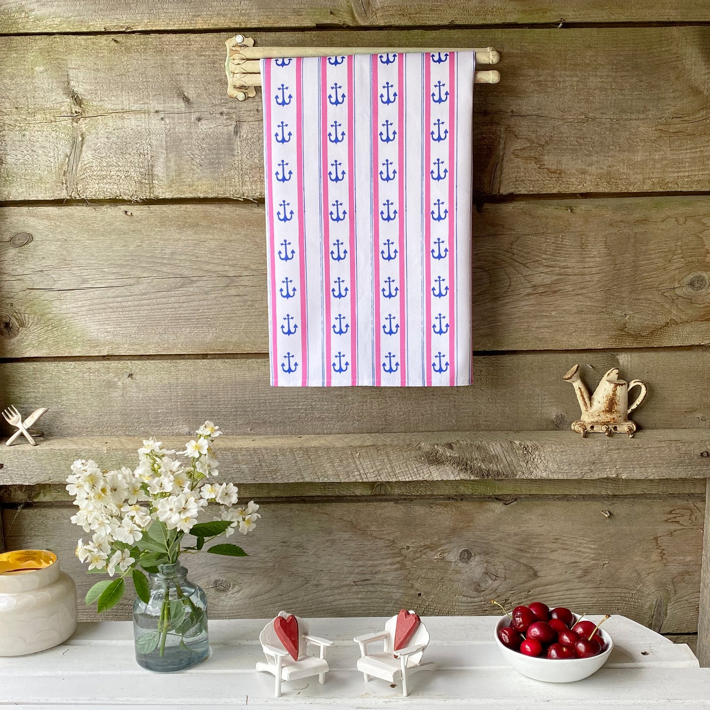 Anchor Stripes Tea Towel - tiny farmhouse by Amy McCoy