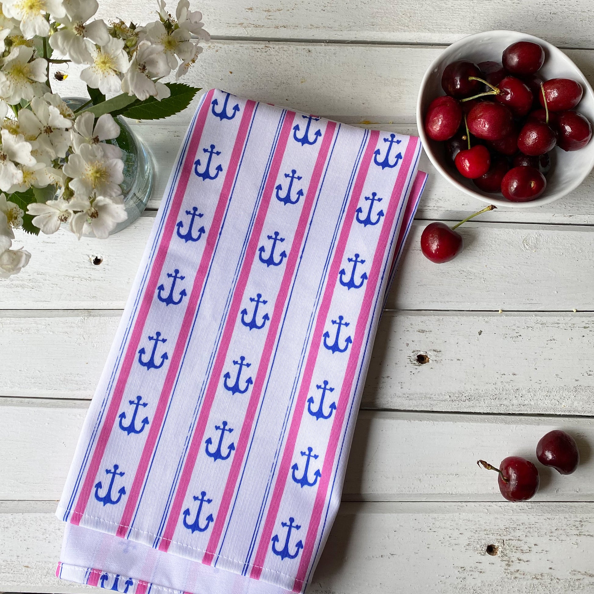Anchor Stripes Tea Towel - tiny farmhouse by Amy McCoy