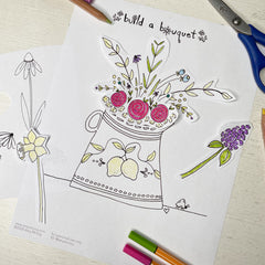 Build-a-Bouquet free coloring sheet kit - tiny farmhouse by Amy McCoy