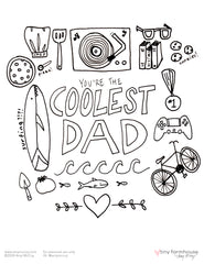 Coolest Dad free coloring sheet - tiny farmhouse by Amy McCoy