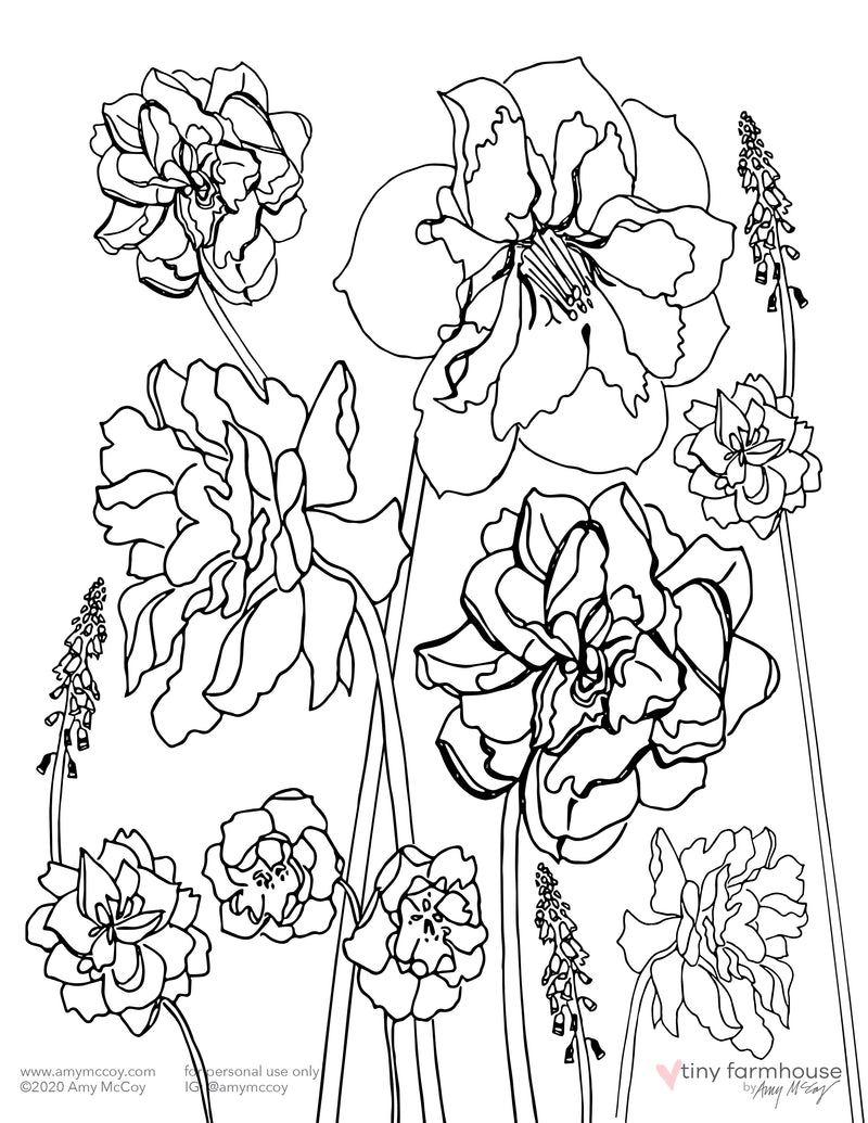 Daffodil Bouquet free coloring sheet - tiny farmhouse by Amy McCoy