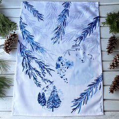 Festive Polar Bear and Tree Ornament tea towel - tiny farmhouse by Amy McCoy