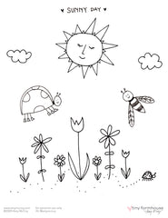 Sunny Day free coloring sheet - tiny farmhouse by Amy McCoy